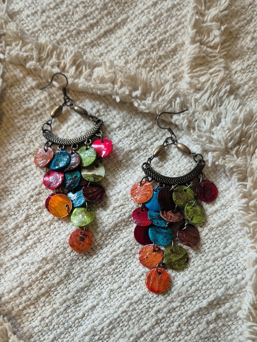 Boho Festival Multicolor Disc Cascade Dangle Earrings